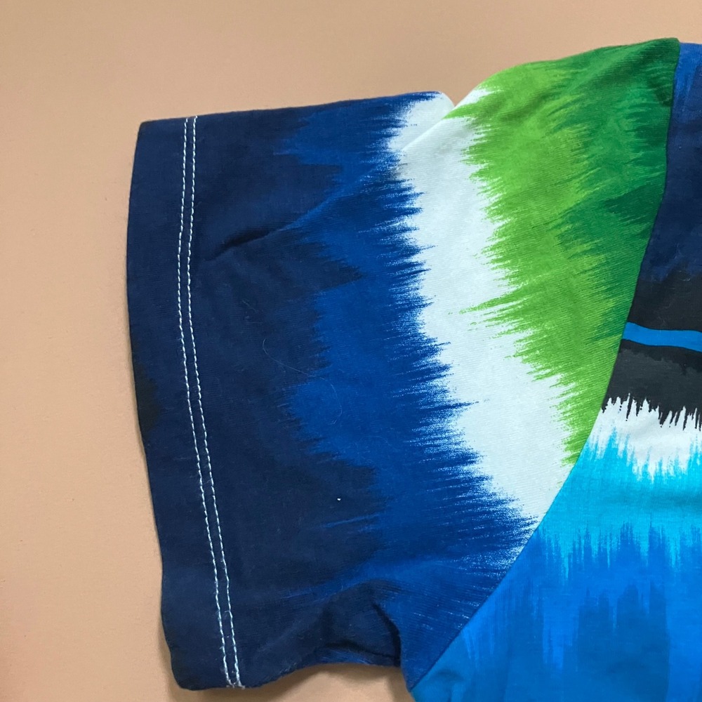 Tommy Bahama Dress Blue Green Tie Dye Ruched Bodycon V Neck Large Stretch Beach - Picture 8 of 9